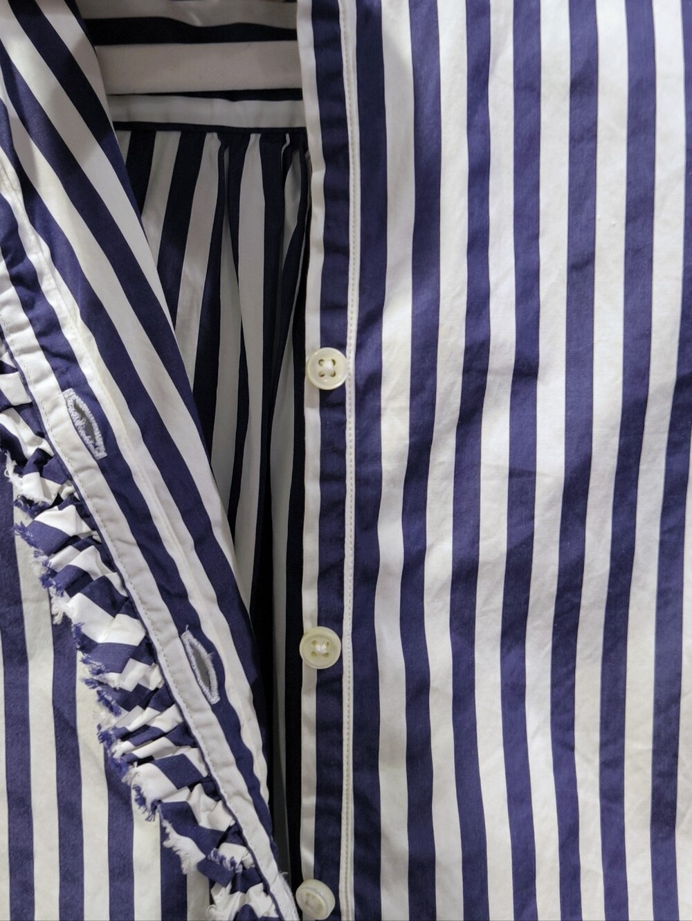 Ann Mashburn Elbow Sleeved Frill Dress in Navy Bengal Stripe - Picture 4 of 15